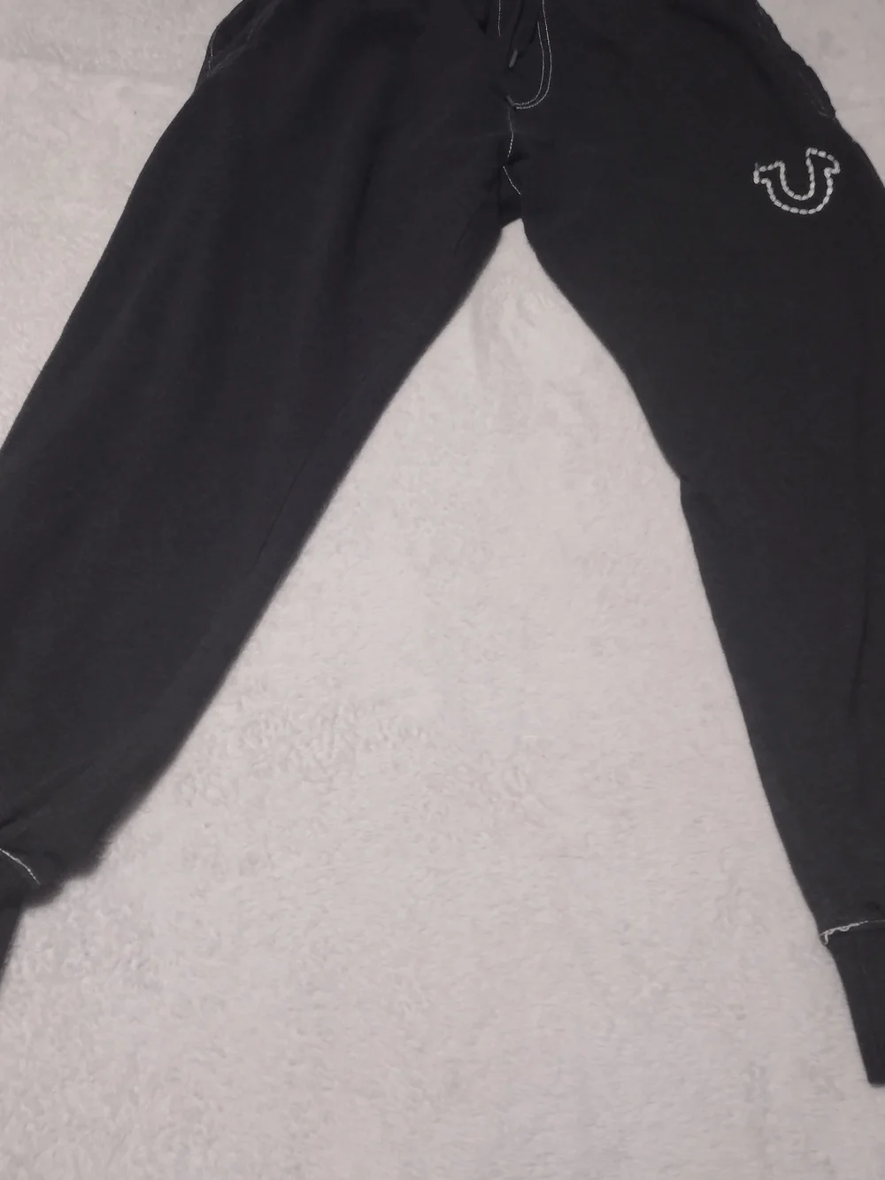 True Religion  Large Black Jogger Sweatpants with White Horseshoe Stitch